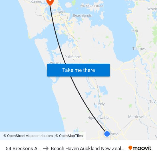 54 Breckons Ave to Beach Haven Auckland New Zealand map