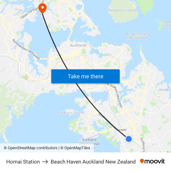 Homai Station to Beach Haven Auckland New Zealand map