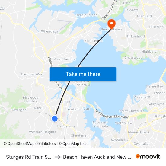 Sturges Rd Train Station to Beach Haven Auckland New Zealand map