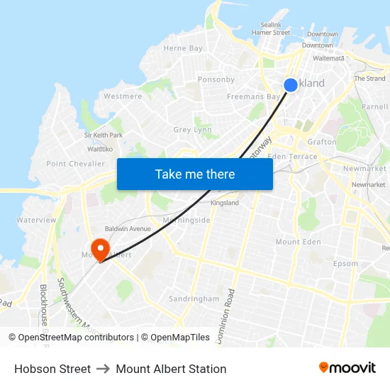 Hobson Street to Mount Albert Station map