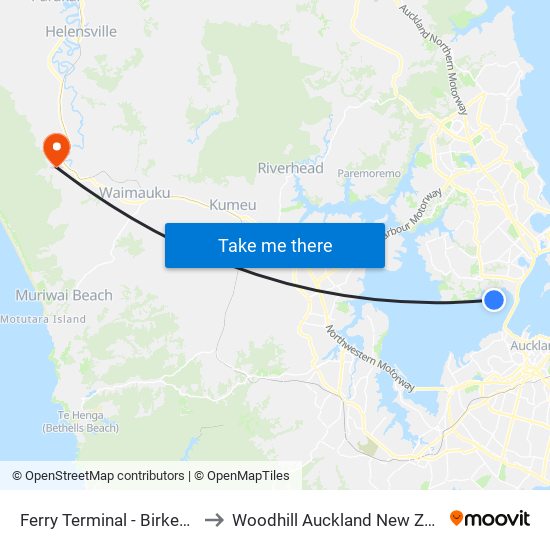 Ferry Terminal - Birkenhead to Woodhill Auckland New Zealand map