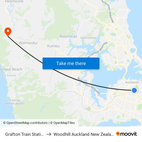 Grafton Train Station to Woodhill Auckland New Zealand map