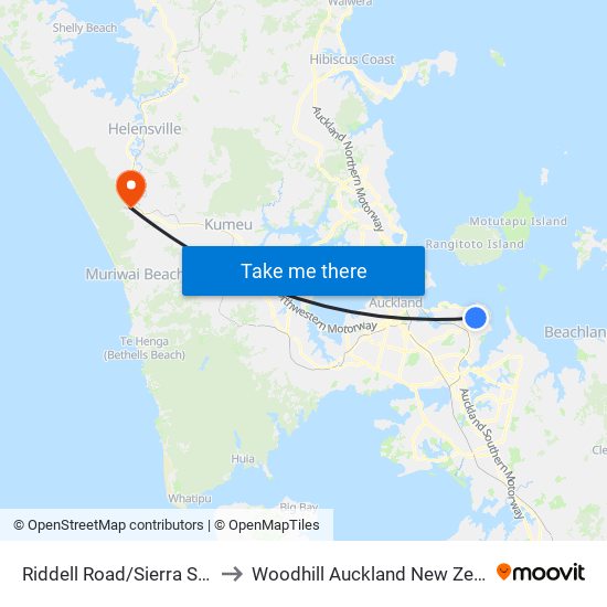 Riddell Road/Sierra Street to Woodhill Auckland New Zealand map