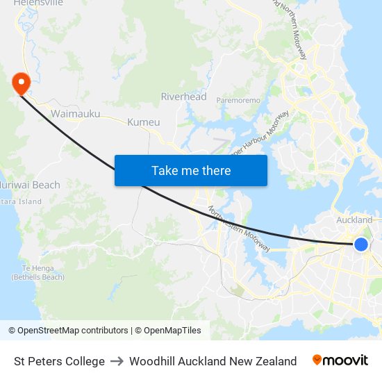 St Peters College to Woodhill Auckland New Zealand map