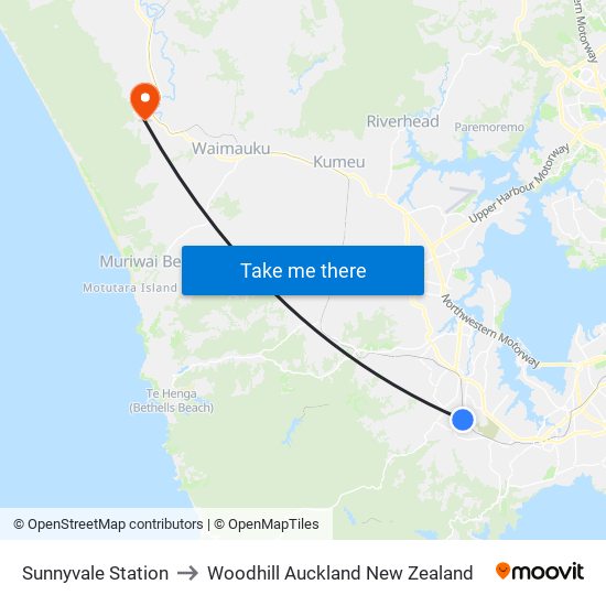 Sunnyvale Station to Woodhill Auckland New Zealand map