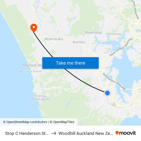 Stop C Henderson Station to Woodhill Auckland New Zealand map