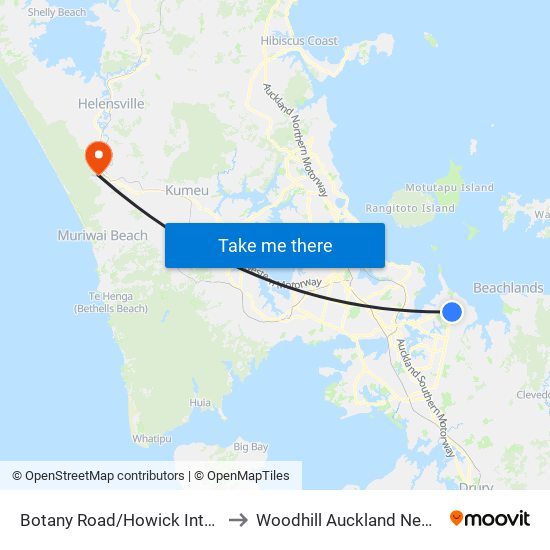 Botany Road/Howick Intermediate to Woodhill Auckland New Zealand map