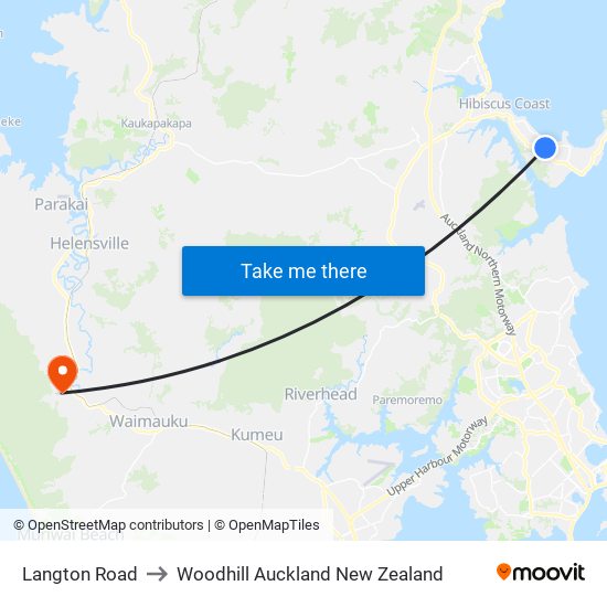 Langton Road to Woodhill Auckland New Zealand map