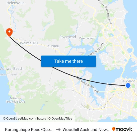 Karangahape Road/Queen Street to Woodhill Auckland New Zealand map