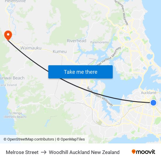 Melrose Street to Woodhill Auckland New Zealand map