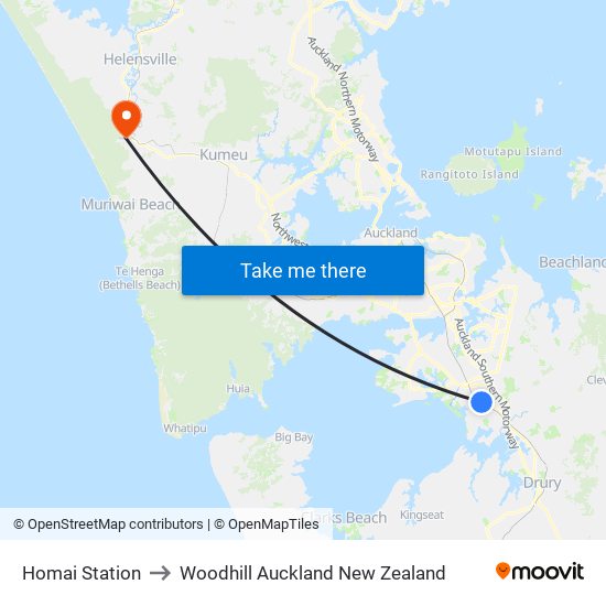 Homai Station to Woodhill Auckland New Zealand map