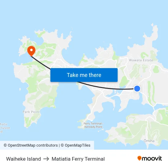 Waiheke Island to Matiatia Ferry Terminal map