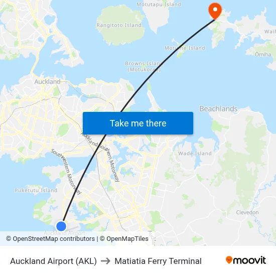 Auckland Airport (AKL) to Matiatia Ferry Terminal map