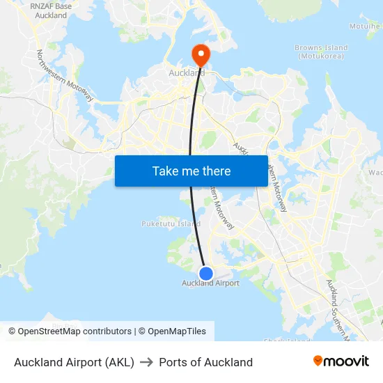 Auckland Airport (AKL) to Ports of Auckland map
