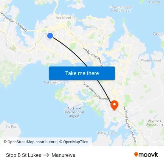 Stop B St Lukes to Manurewa map
