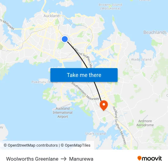 Woolworths Greenlane to Manurewa map