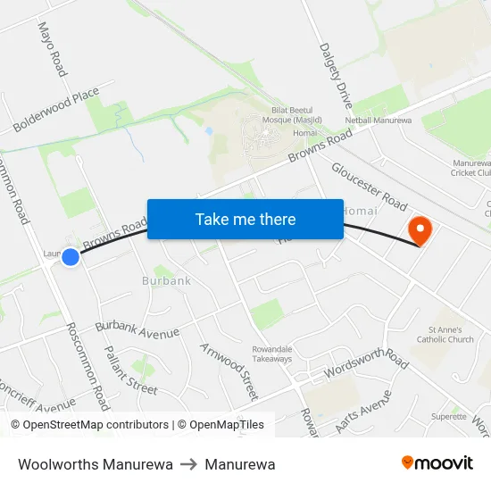 Woolworths Manurewa to Manurewa map