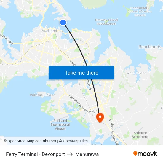 Ferry Terminal - Devonport to Manurewa map