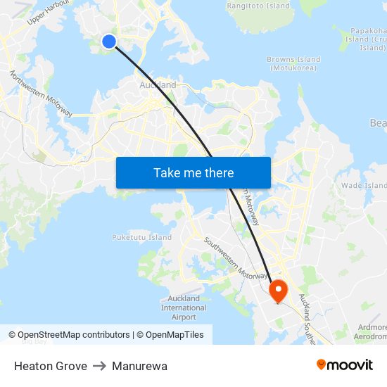 Heaton Grove to Manurewa map