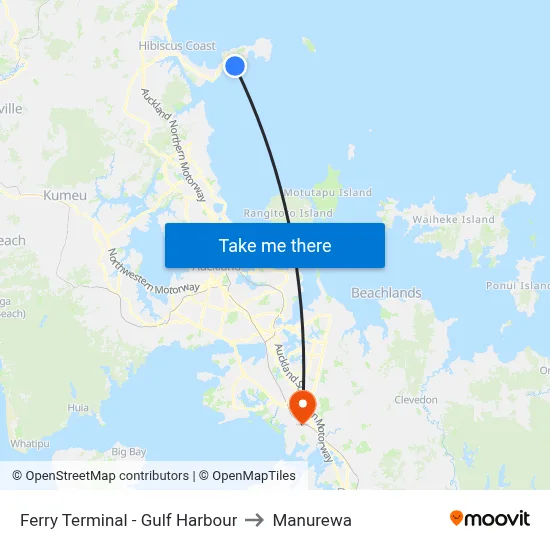 Ferry Terminal - Gulf Harbour to Manurewa map