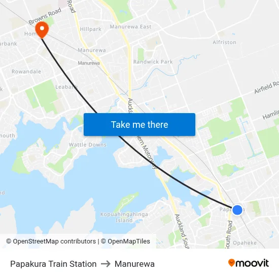 Papakura Train Station to Manurewa map