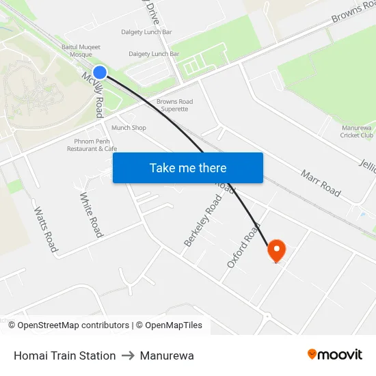 Homai Train Station to Manurewa map
