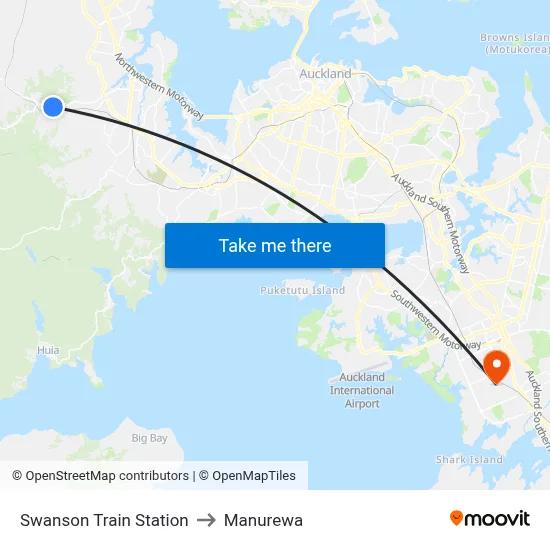 Swanson Train Station to Manurewa map
