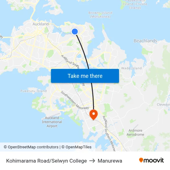 Kohimarama Road/Selwyn College to Manurewa map