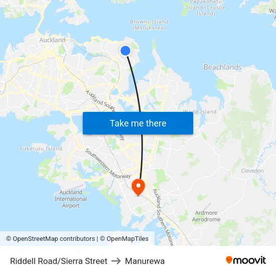 Riddell Road/Sierra Street to Manurewa map