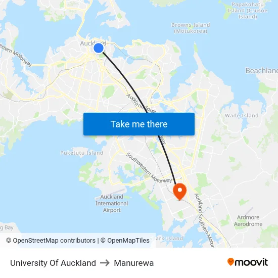 University Of Auckland to Manurewa map