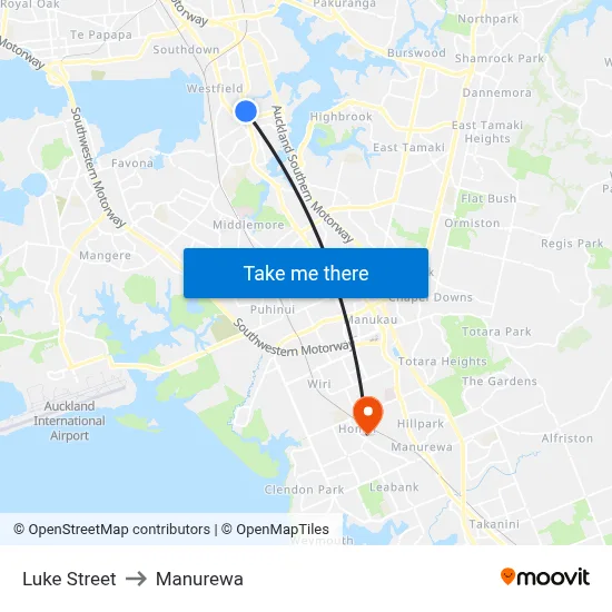 Luke Street to Manurewa map