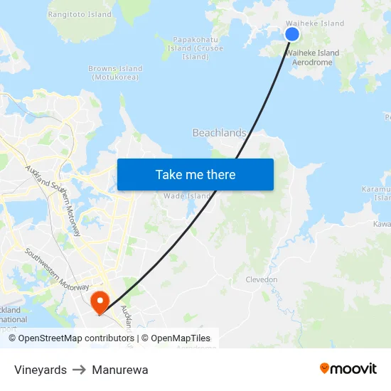 Vineyards to Manurewa map