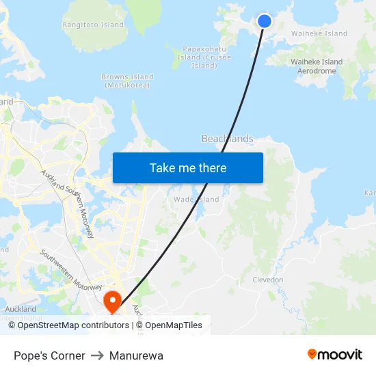 Pope's Corner to Manurewa map