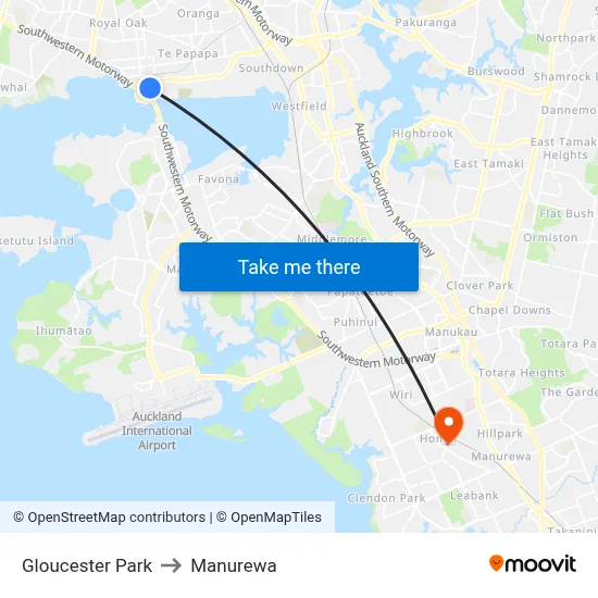 Gloucester Park to Manurewa map