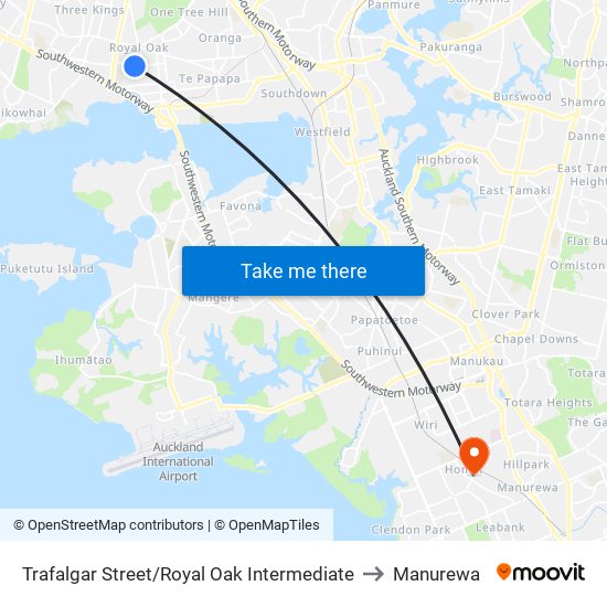 Trafalgar Street/Royal Oak Intermediate to Manurewa map