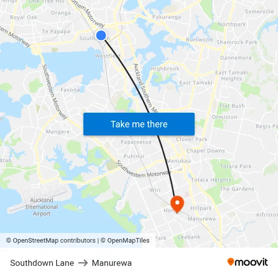 Southdown Lane to Manurewa map