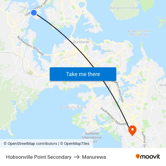 Hobsonville Point Secondary to Manurewa map