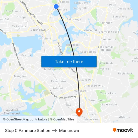 Stop C Panmure Station to Manurewa map