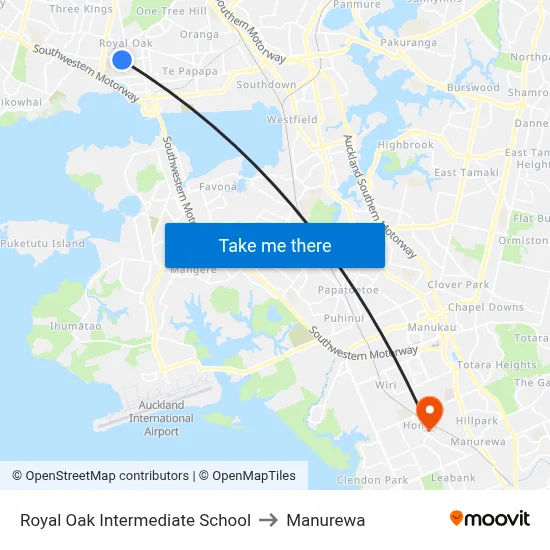 Royal Oak Intermediate School to Manurewa map