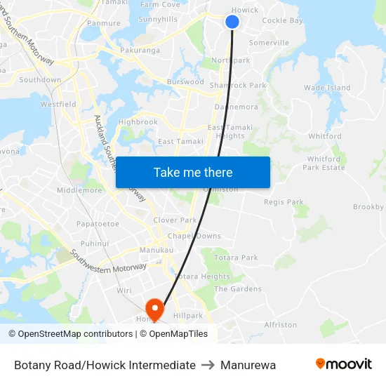 Botany Road/Howick Intermediate to Manurewa map