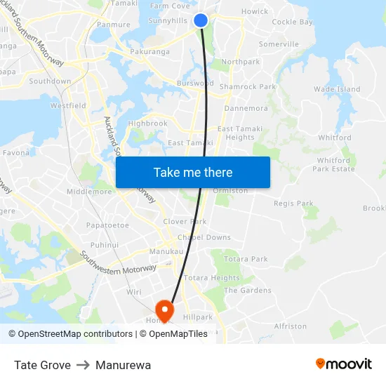 Tate Grove to Manurewa map