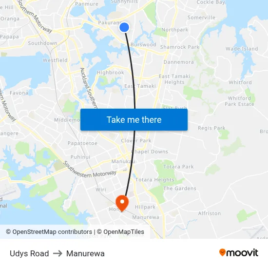 Udys Road to Manurewa map