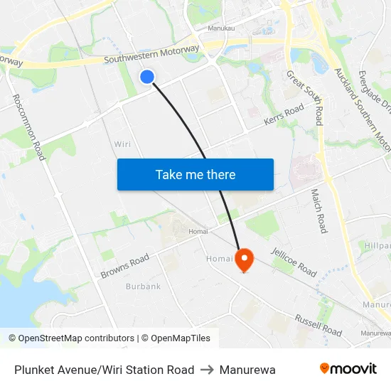 Plunket Avenue/Wiri Station Road to Manurewa map