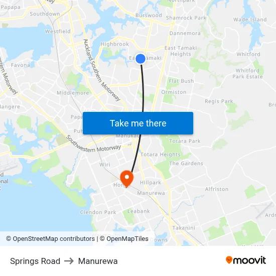 Springs Road to Manurewa map