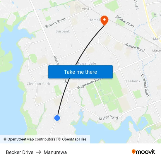 Becker Drive to Manurewa map
