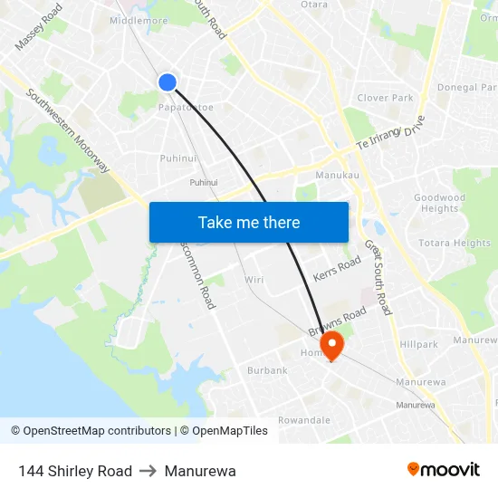 144 Shirley Road to Manurewa map