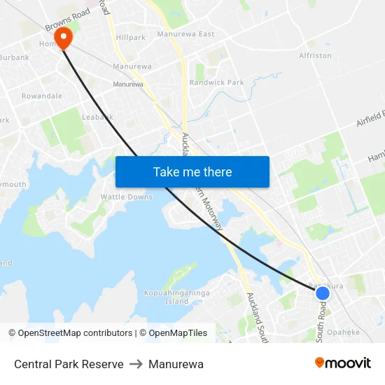 Central Park Reserve to Manurewa map