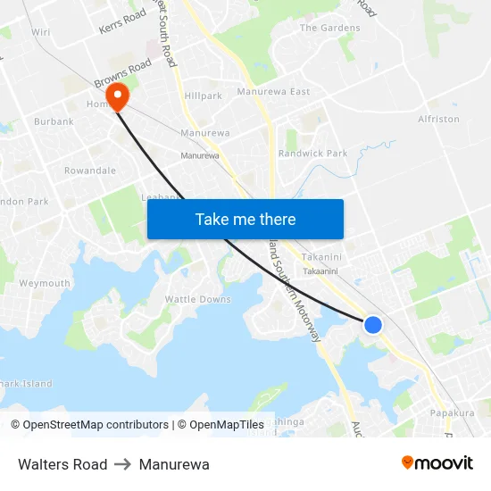 Walters Road to Manurewa map