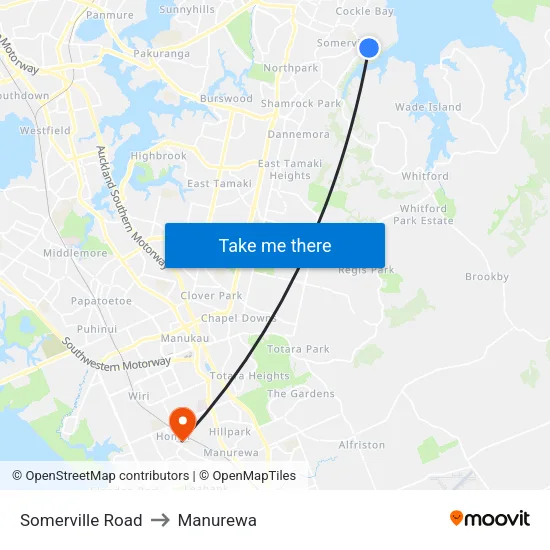 Somerville Road to Manurewa map