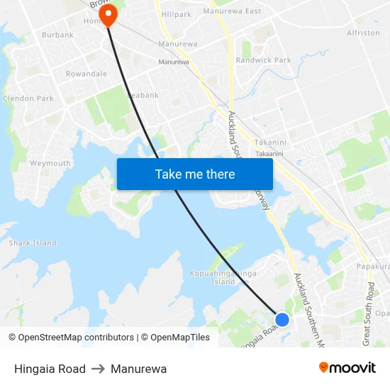 Hingaia Road to Manurewa map